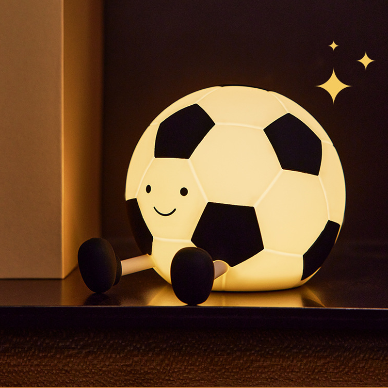 ⚽ Silicone Soccer Night Light: Tap Control, 3 Brightness, Auto-Off Timer, 1200mAh, Rechargeable