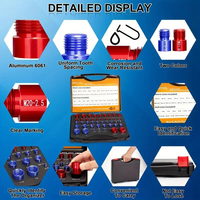 🔩 Thread Pitch Gauge Set: Metric & Imperial, Dual-Sided, Laser-Etched, 26/44-Piece, with Case