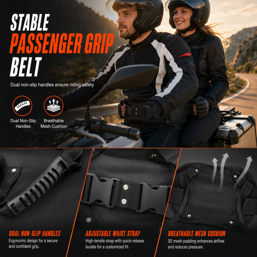 🎁2026 New Arrivals 50% OFF💥Motorcycle Passenger Grab Handle Belt – Non-slip, Adjustable, Heavy-Duty 🏍️✨