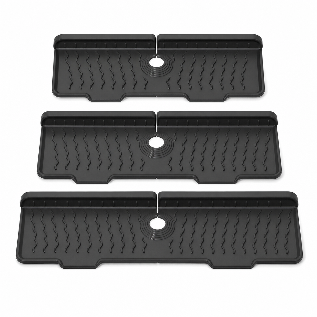 💧 Food Grade Silicone Faucet Splash Guard Mat – Cuttable & Thickened, Sloped Draining Pad | No More Splash or Wet Countertops