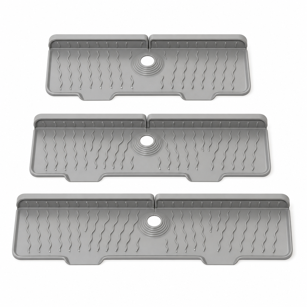 💧 Food Grade Silicone Faucet Splash Guard Mat – Cuttable & Thickened, Sloped Draining Pad | No More Splash or Wet Countertops