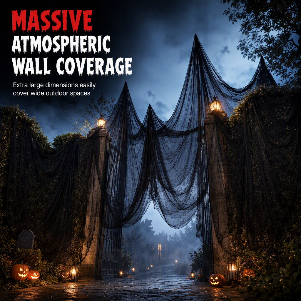 Halloween Creepy Cloth Gauze Hanging Decoration 215 x 500 cm Large Fabric Prop for Haunted House and Party Scene Layout