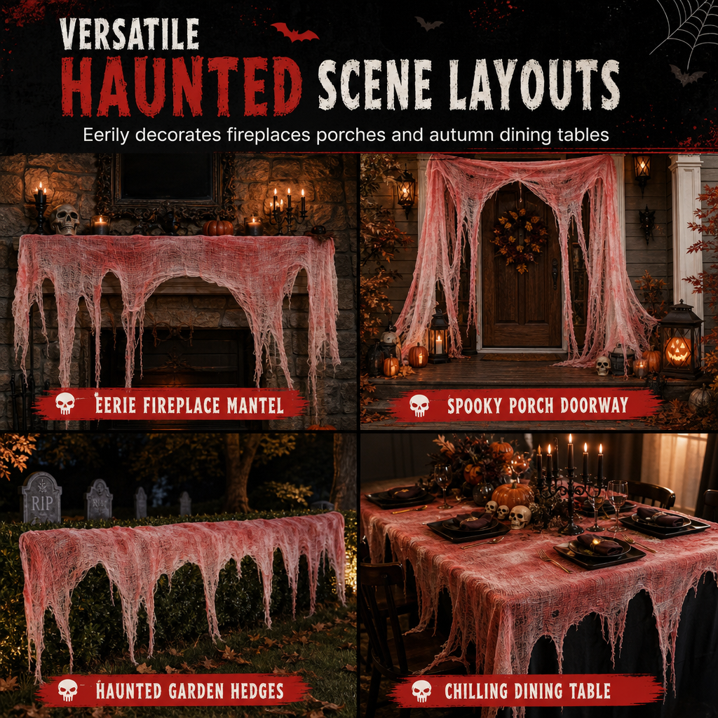 Halloween Creepy Cloth Gauze Hanging Decoration 215 x 500 cm Large Fabric Prop for Haunted House and Party Scene Layout