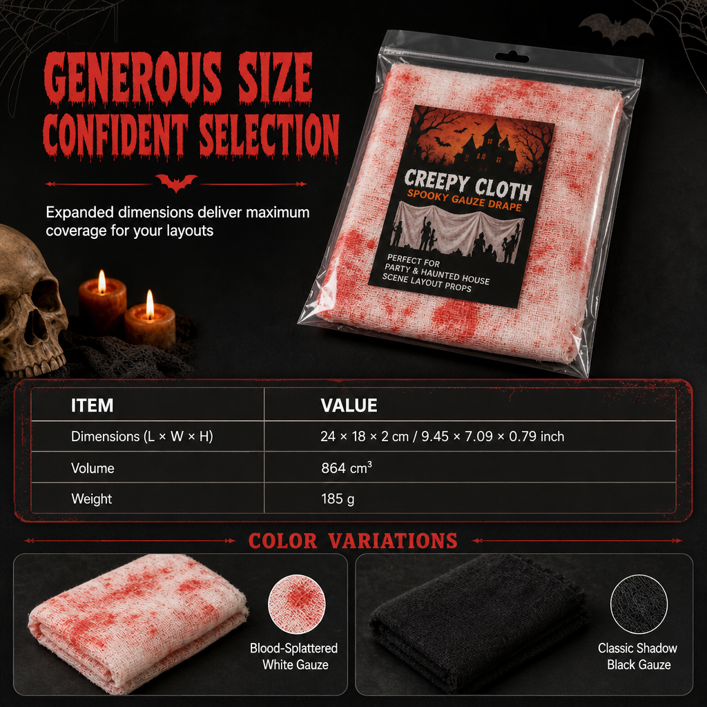 Halloween Creepy Cloth Gauze Hanging Decoration 215 x 500 cm Large Fabric Prop for Haunted House and Party Scene Layout
