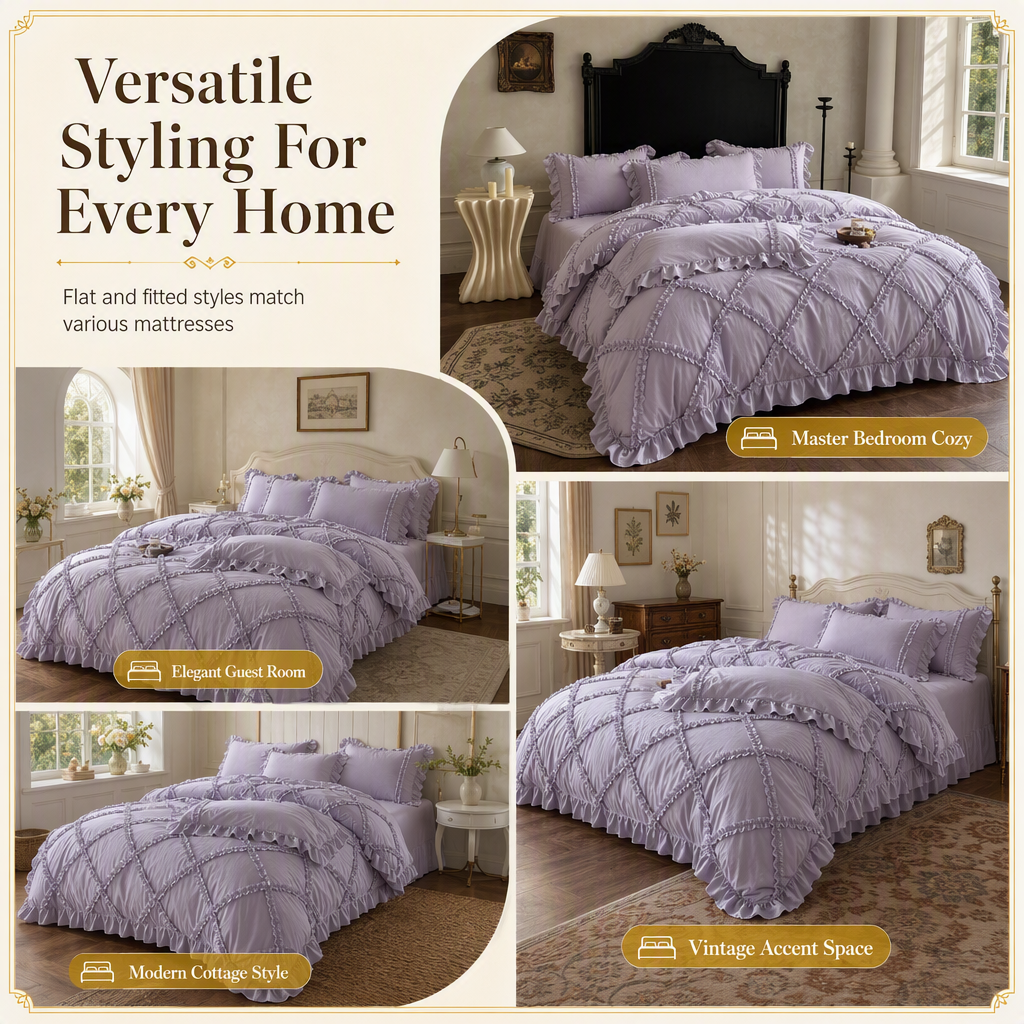 French Princess Style Washed Cotton Bedding Set Simple and Fresh 4-Piece Duvet Cover and Sheet Set for All Seasons
