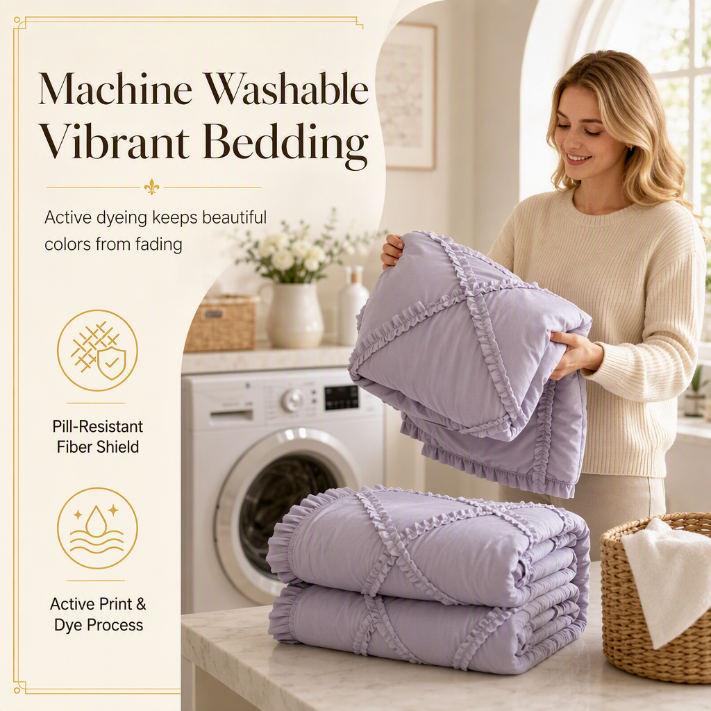 French Princess Style Washed Cotton Bedding Set Simple and Fresh 4-Piece Duvet Cover and Sheet Set for All Seasons