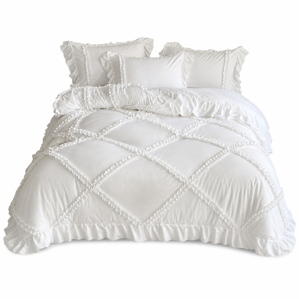 French Princess Style Washed Cotton Bedding Set Simple and Fresh 4-Piece Duvet Cover and Sheet Set for All Seasons