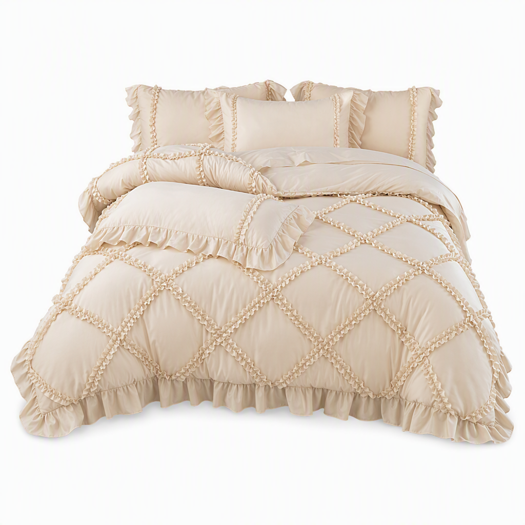 French Princess Style Washed Cotton Bedding Set Simple and Fresh 4-Piece Duvet Cover and Sheet Set for All Seasons