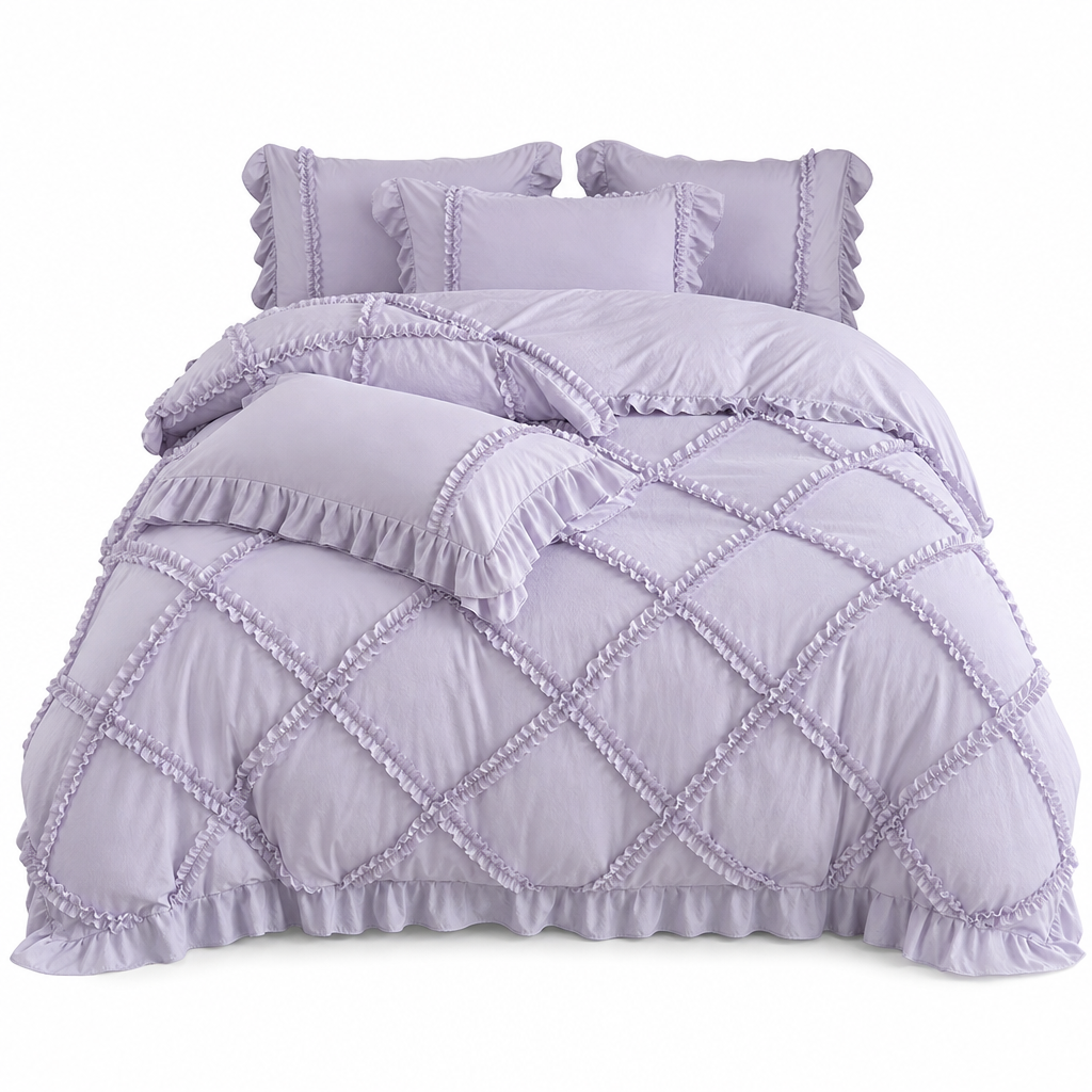 French Princess Style Washed Cotton Bedding Set Simple and Fresh 4-Piece Duvet Cover and Sheet Set for All Seasons
