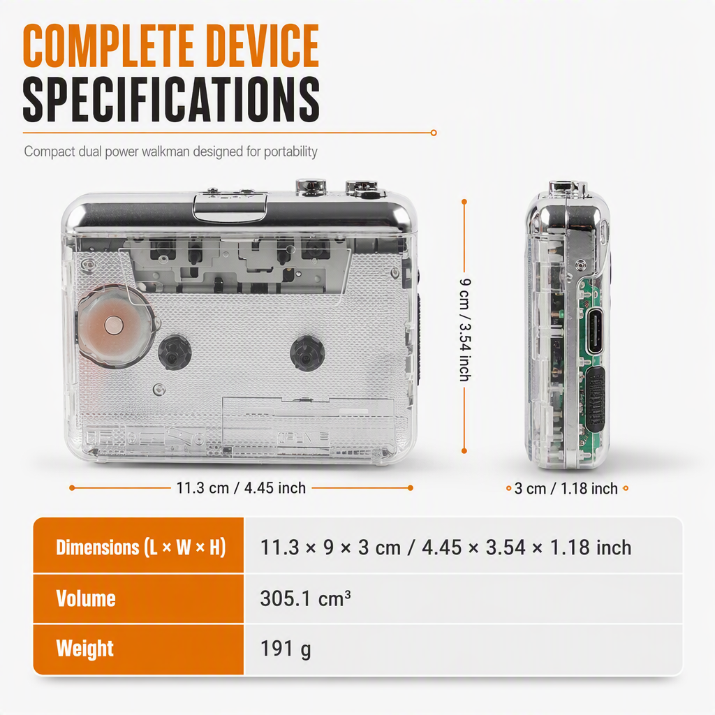 🎁2026 New Arrivals 50% OFF💥Transparent Portable Cassette Player & Tape to MP3 Converter with Type-C