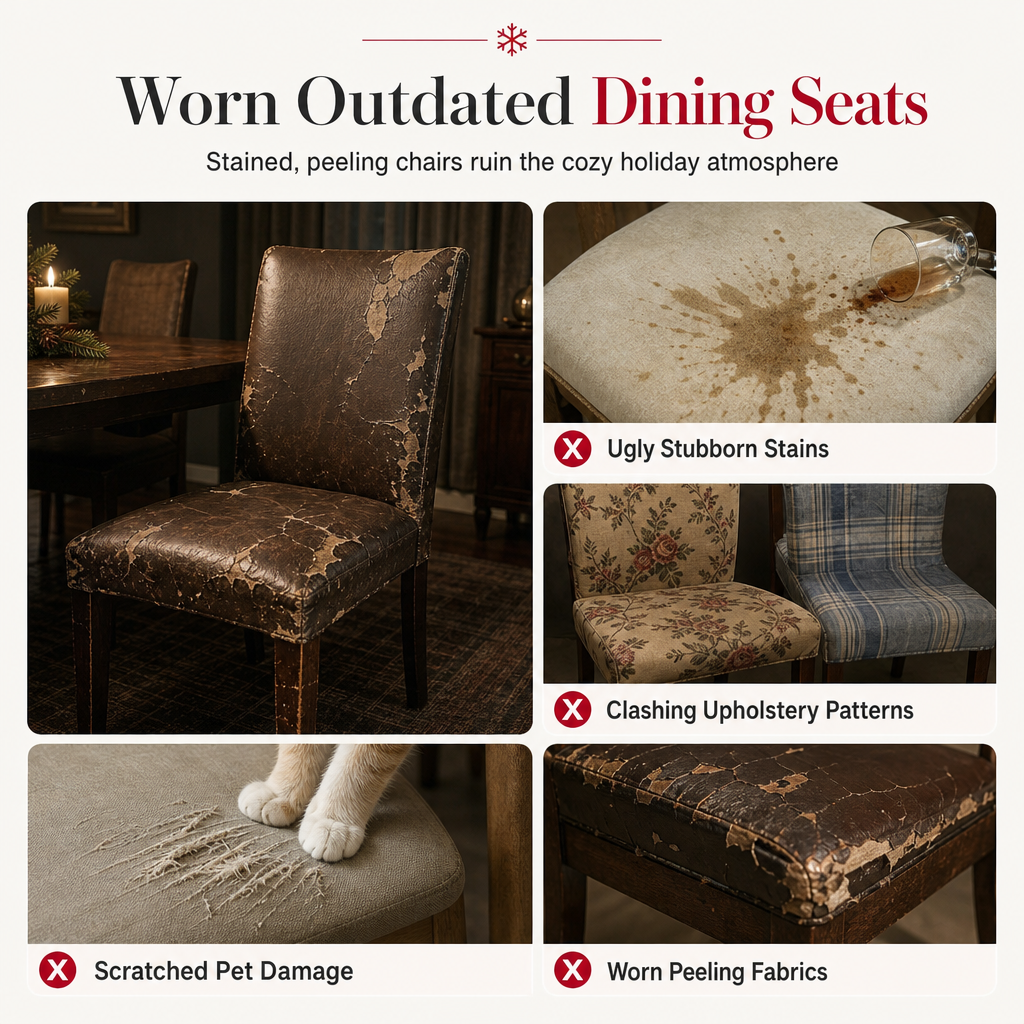 Christmas Elastic Stretch Chair Cover Full Slipcover for High Back Dining Chairs