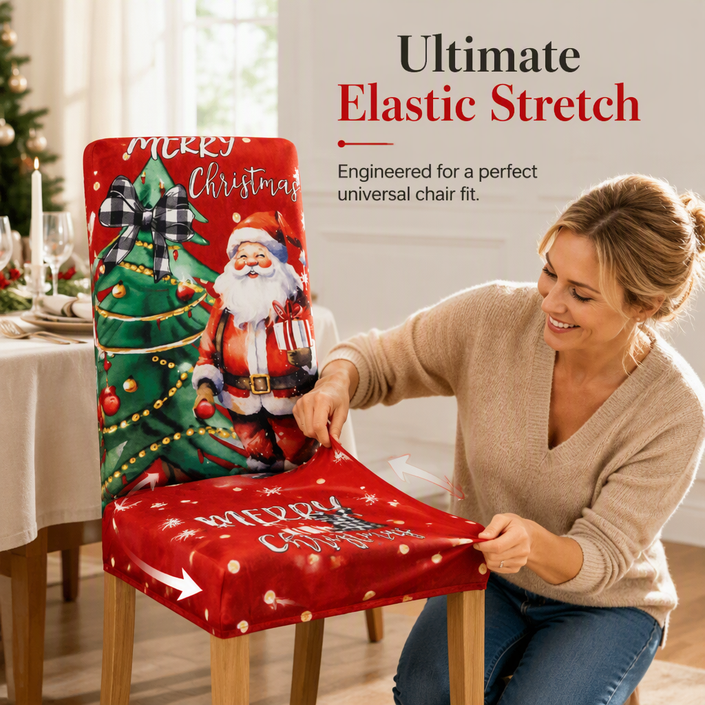 Christmas Elastic Stretch Chair Cover Full Slipcover for High Back Dining Chairs