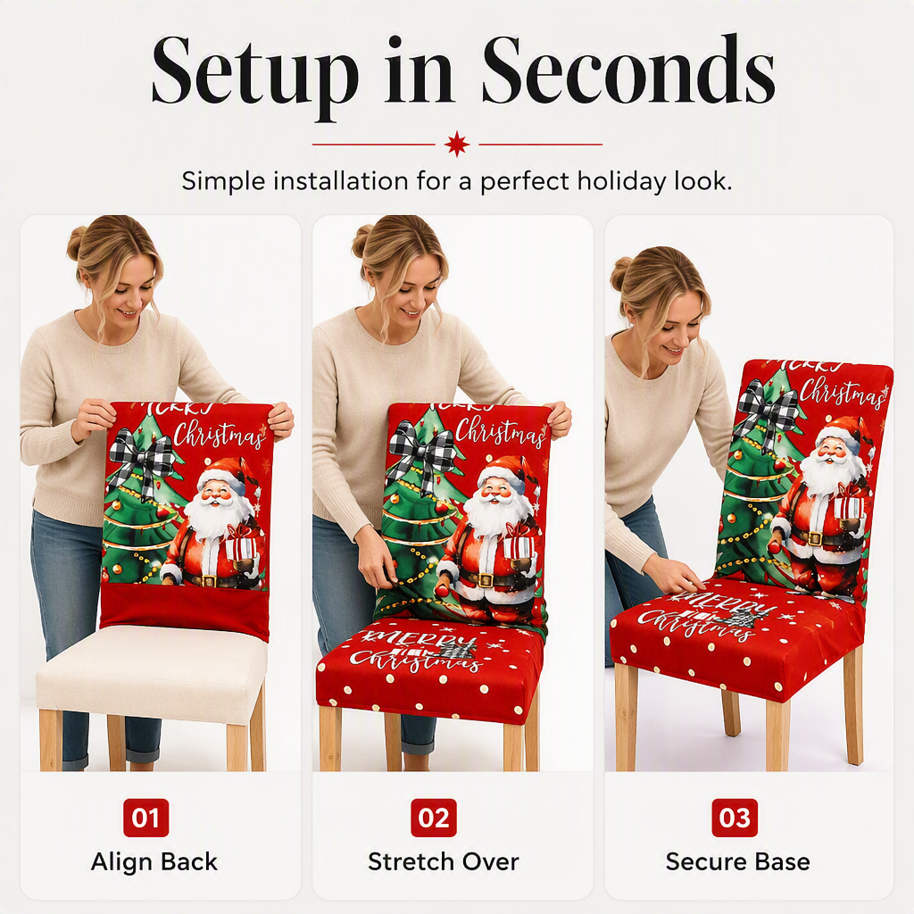 Christmas Elastic Stretch Chair Cover Full Slipcover for High Back Dining Chairs