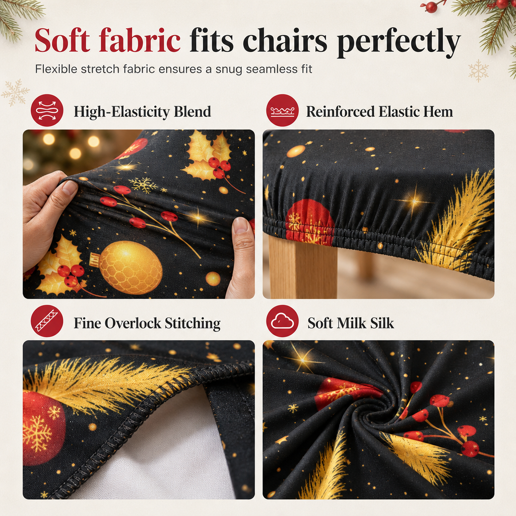 Christmas Elastic Stretch Chair Cover Full Slipcover for High Back Dining Chairs