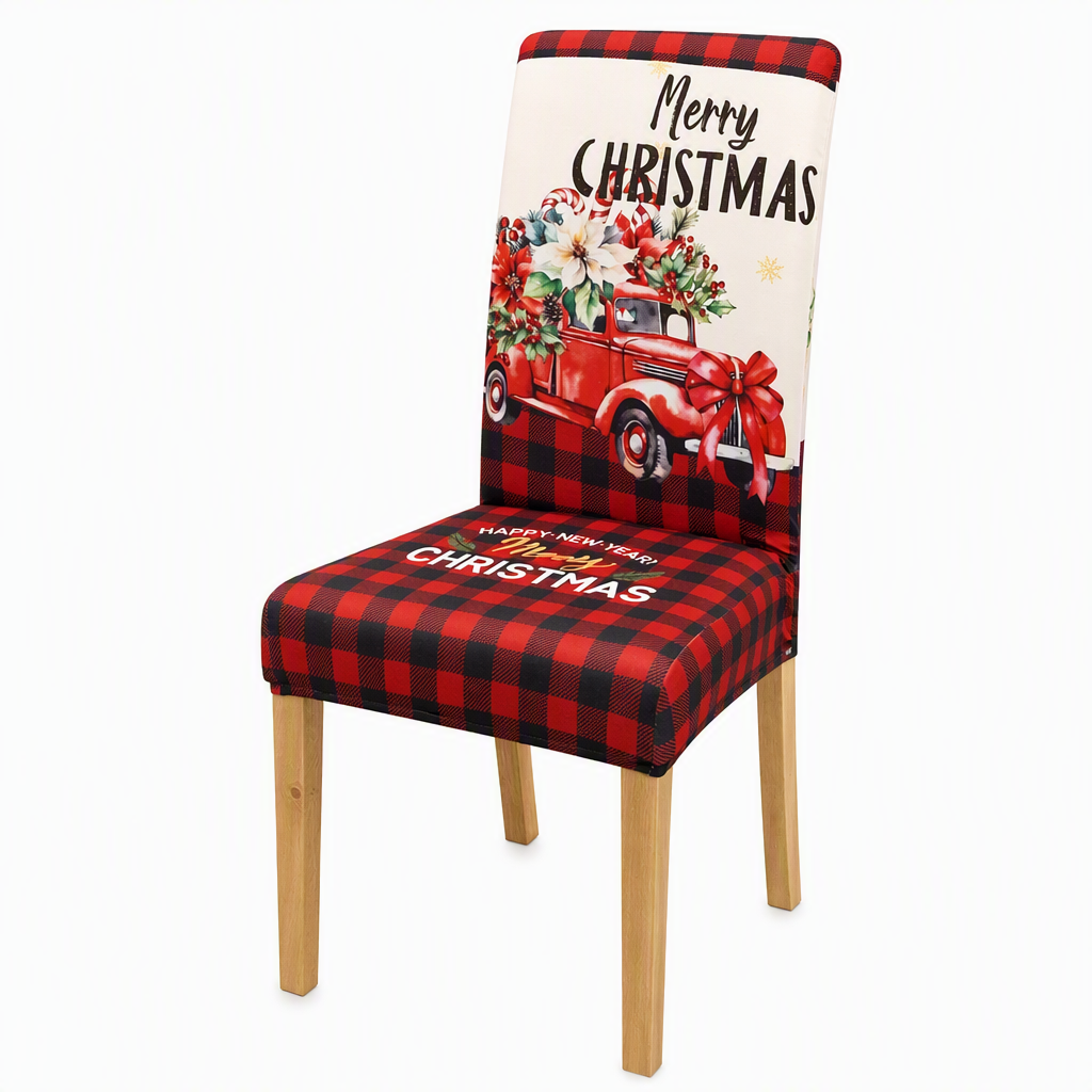 Christmas Elastic Stretch Chair Cover Full Slipcover for High Back Dining Chairs