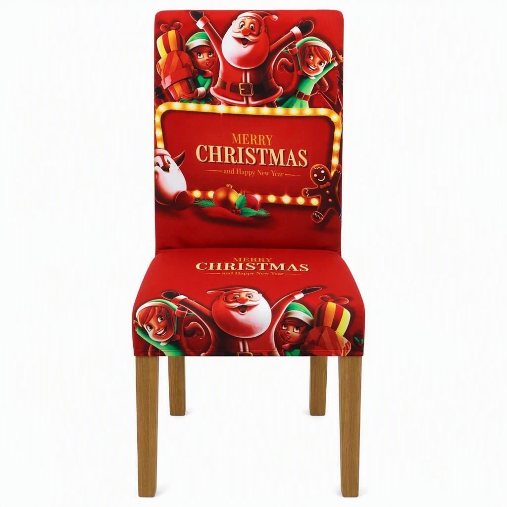 Christmas Elastic Stretch Chair Cover Full Slipcover for High Back Dining Chairs
