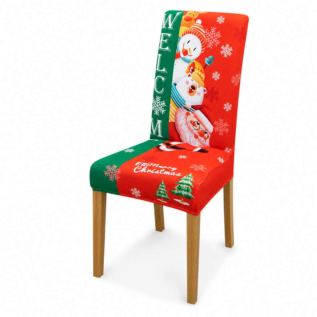 Christmas Elastic Stretch Chair Cover Full Slipcover for High Back Dining Chairs