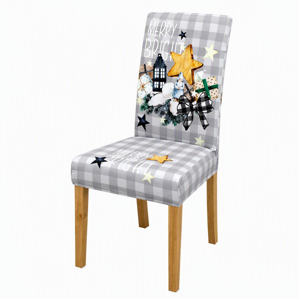 Christmas Elastic Stretch Chair Cover Full Slipcover for High Back Dining Chairs