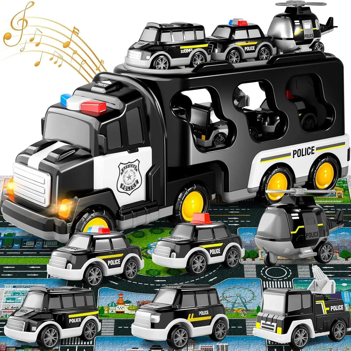 Police Truck Toys Toddlers 7 in 1 Truck Friction Power Toy Car Christmas Birthday Gifts for Boys & Girls 3-5 Years Old