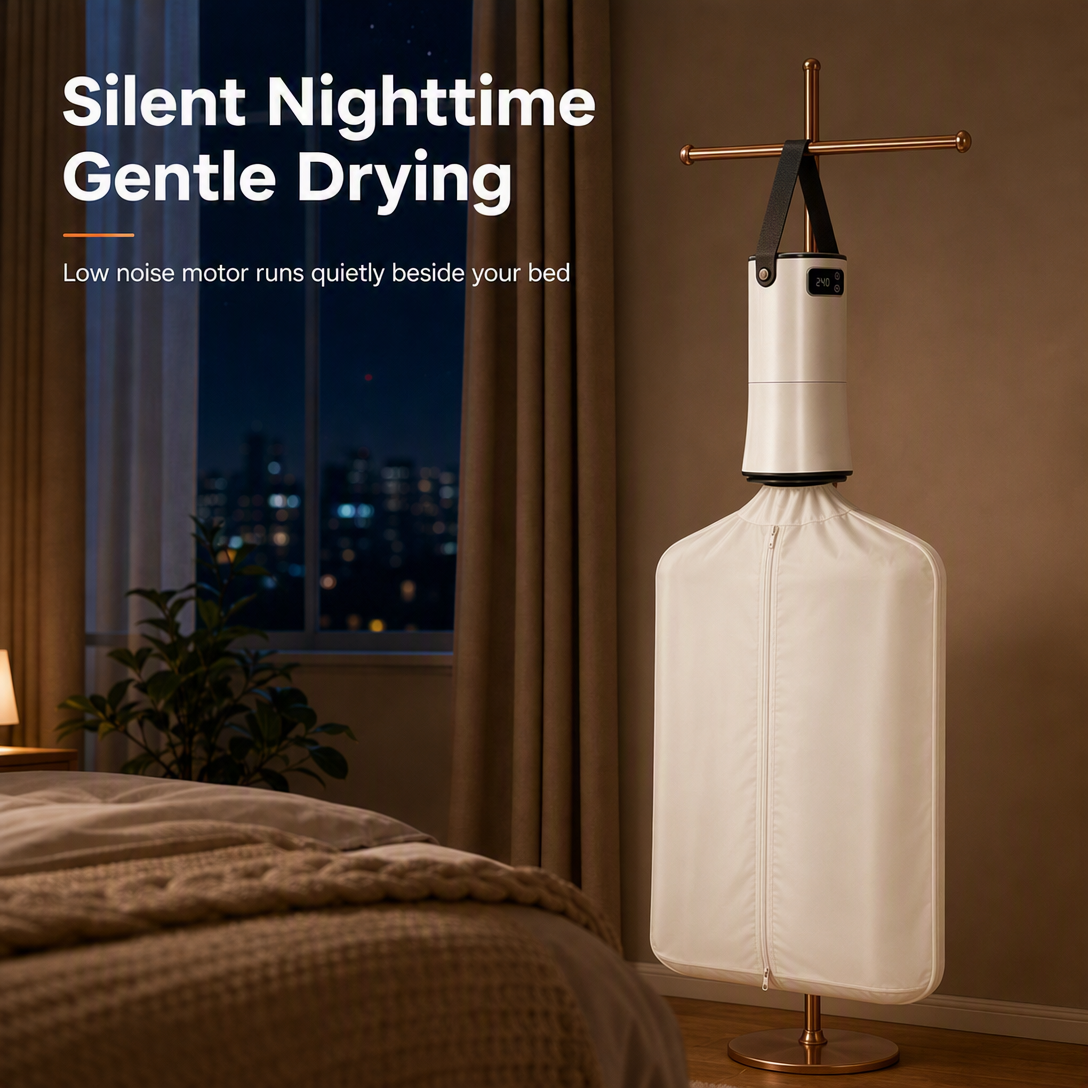 👕 Portable Clothes Dryer: Rapid Heat, Silent Night Drying, Foldable, Travel-Friendly, 4-Step Setup