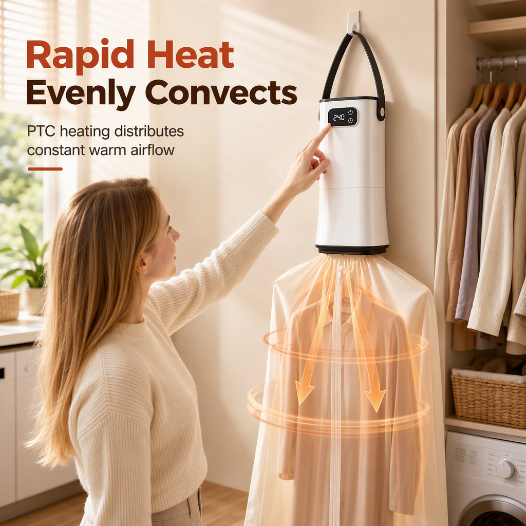 👕 Portable Clothes Dryer: Rapid Heat, Silent Night Drying, Foldable, Travel-Friendly, 4-Step Setup