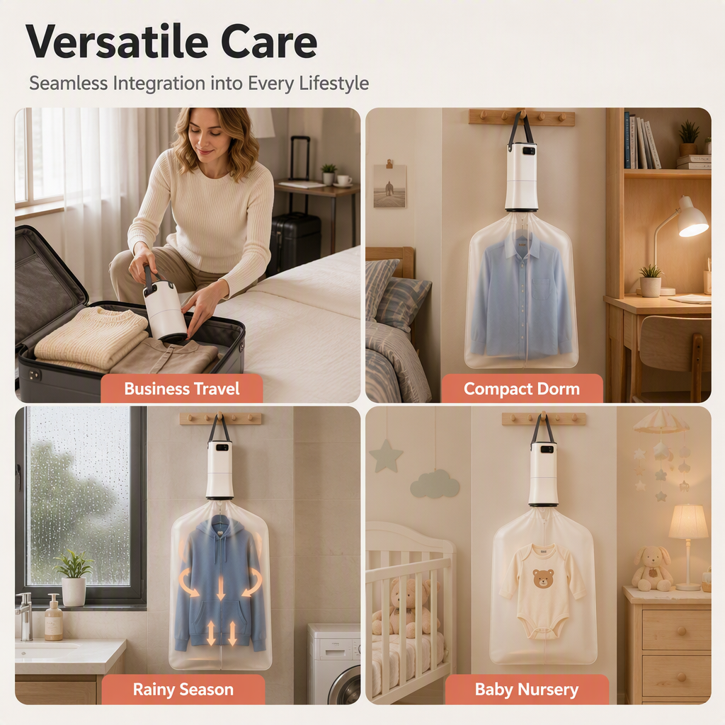 👕 Portable Clothes Dryer: Rapid Heat, Silent Night Drying, Foldable, Travel-Friendly, 4-Step Setup