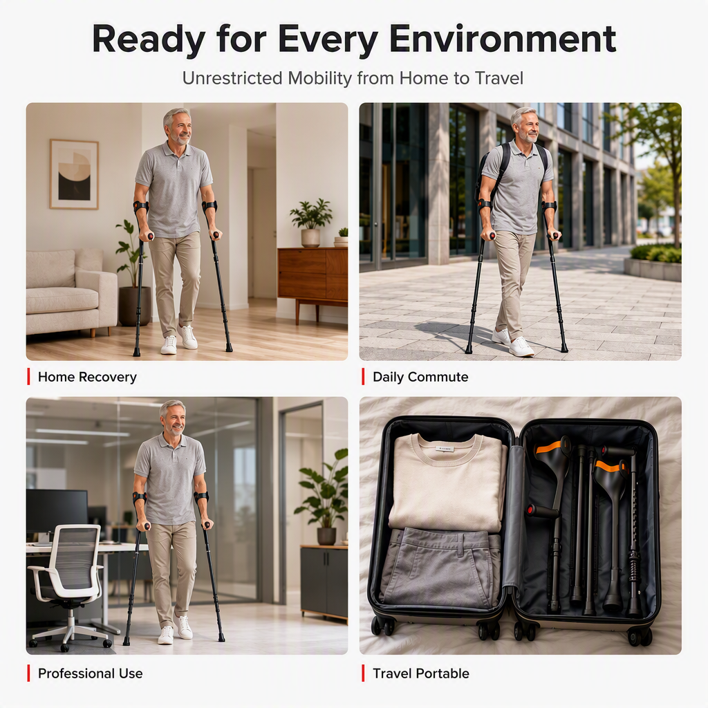 50% OFF! ✨ Folding Forearm Crutches – Shock-Absorbing Spring System, Reinforced Aluminum Shaft & Slip-Resistant Rubber Feet – Comfortable Mobility Aid for Fracture Rehabilitation 🦵