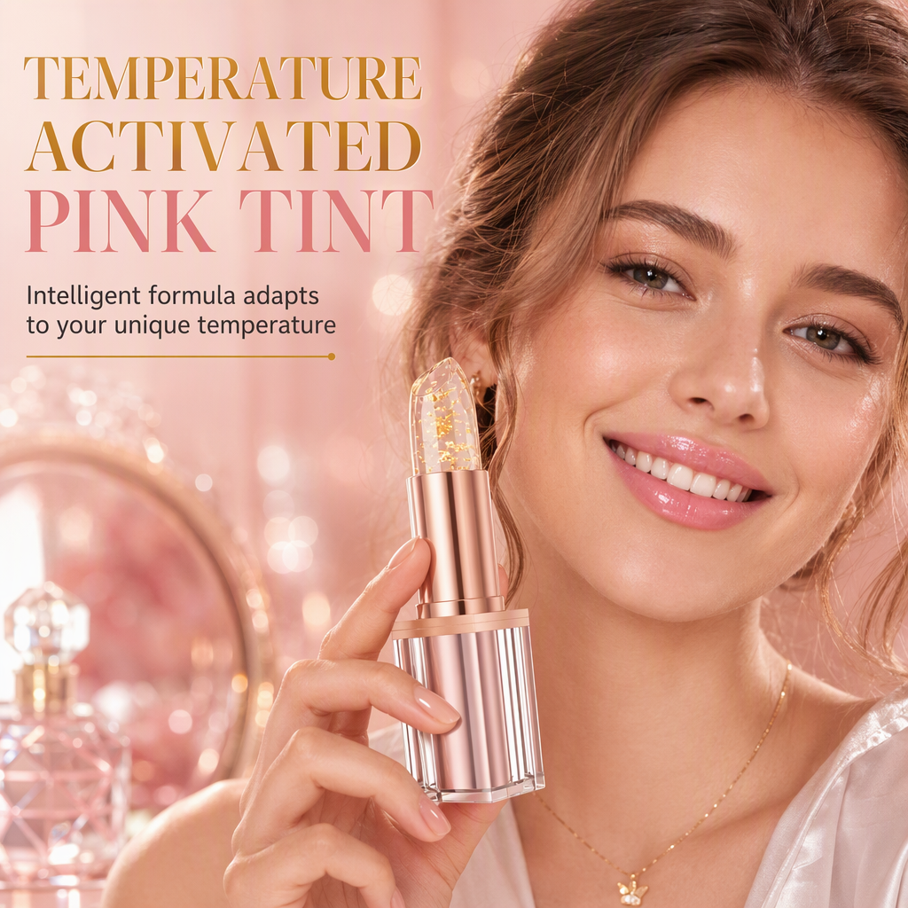 📢📢50% OFF !! ⏰Gold Foil Temperature Color Changing Lip Balm💄 – Moisturizing Custom Pink Tint with Glossy Gold Finish ✨