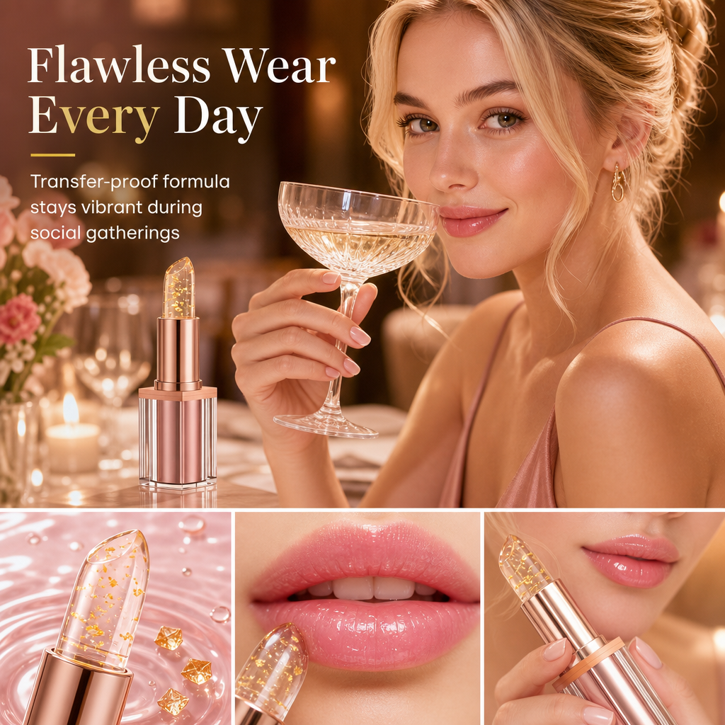 📢📢50% OFF !! ⏰Gold Foil Temperature Color Changing Lip Balm💄 – Moisturizing Custom Pink Tint with Glossy Gold Finish ✨