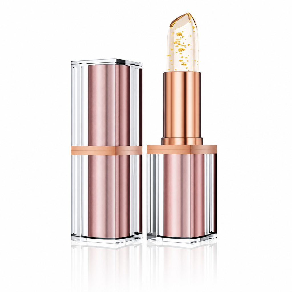 📢📢50% OFF !! ⏰Gold Foil Temperature Color Changing Lip Balm💄 – Moisturizing Custom Pink Tint with Glossy Gold Finish ✨