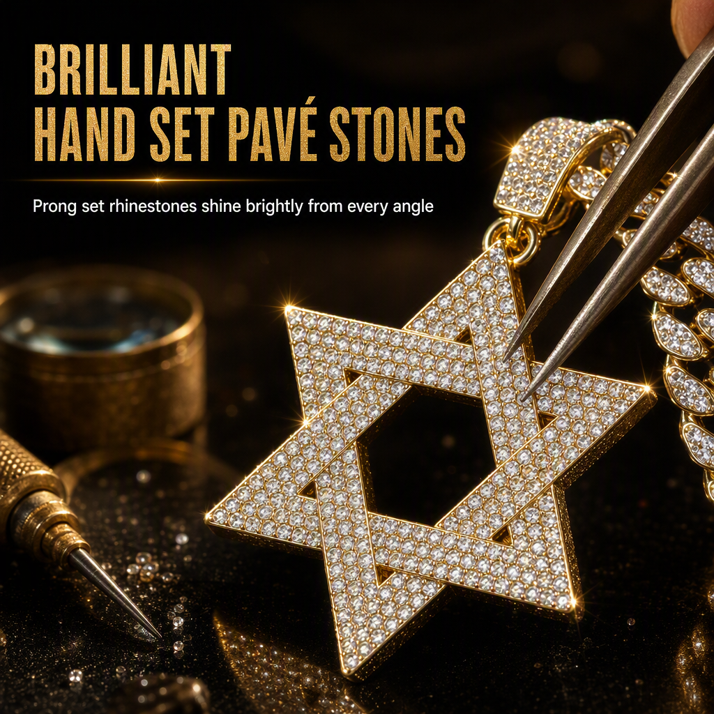 Hip Hop Iced Out Rhinestone Hollow Star of David with 50cm Chain
