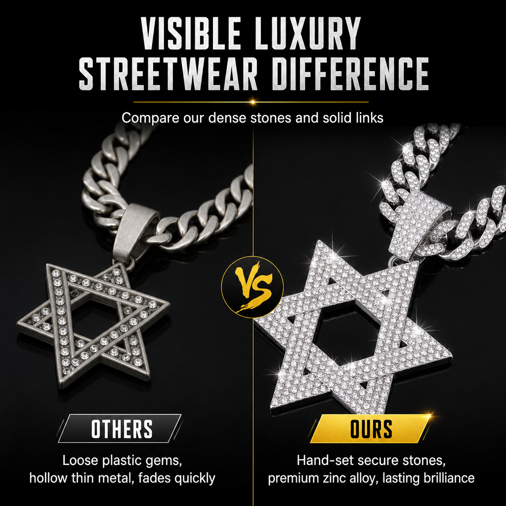 Hip Hop Iced Out Rhinestone Hollow Star of David with 50cm Chain