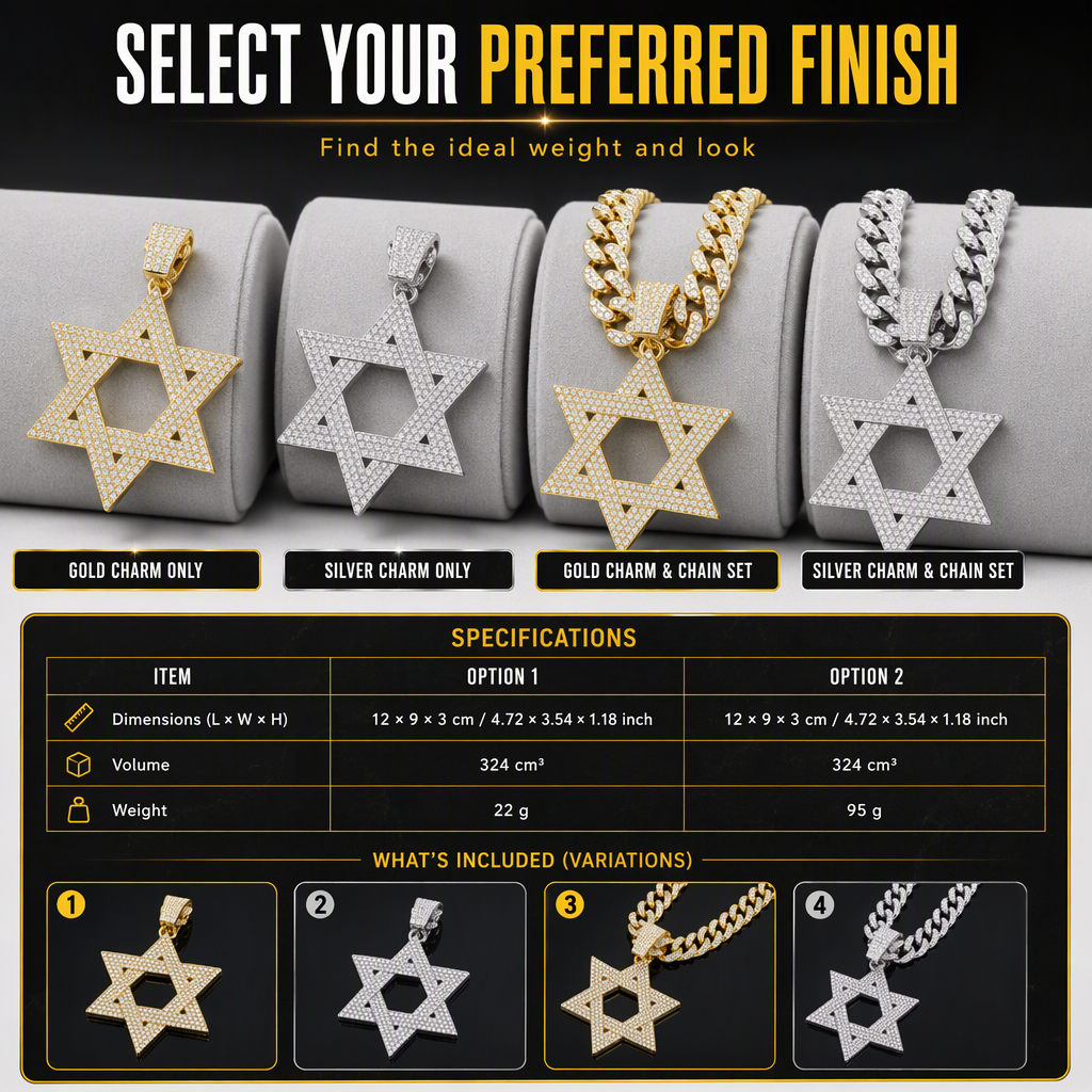 Hip Hop Iced Out Rhinestone Hollow Star of David with 50cm Chain