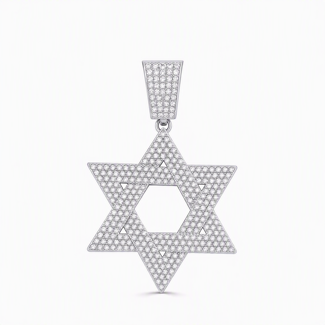 Hip Hop Iced Out Rhinestone Hollow Star of David with 50cm Chain