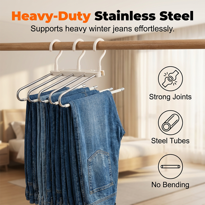 🔥50% OFF 👖 Multi-Layer Space-Saving Pants Hanger – Vertical Closet Organizer for Jeans, Trousers, Scarves & Ties, Compact Wardrobe Storage Rack ✨