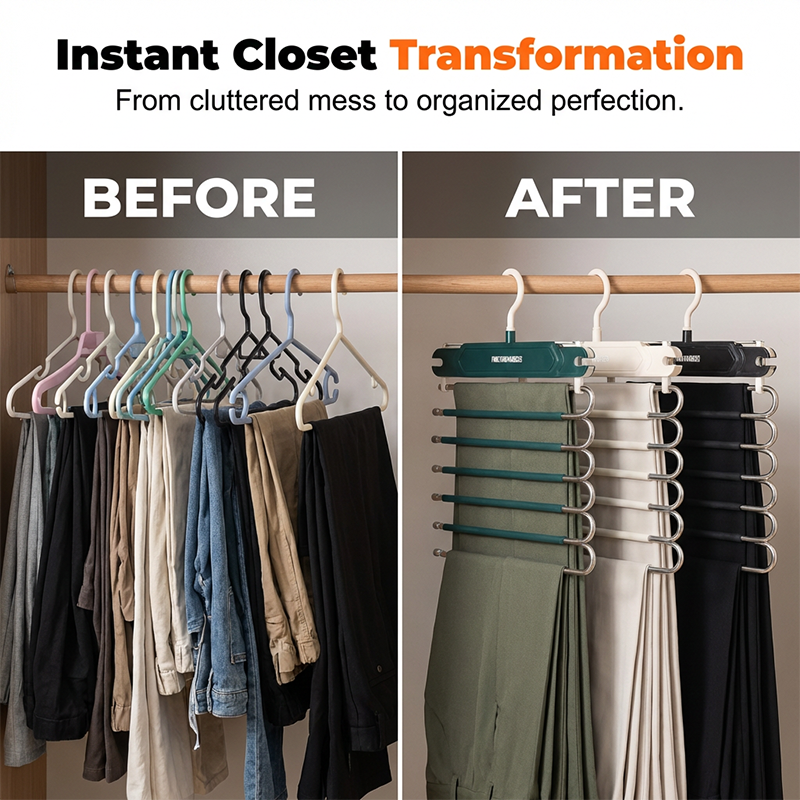 🔥50% OFF 👖 Multi-Layer Space-Saving Pants Hanger – Vertical Closet Organizer for Jeans, Trousers, Scarves & Ties, Compact Wardrobe Storage Rack ✨