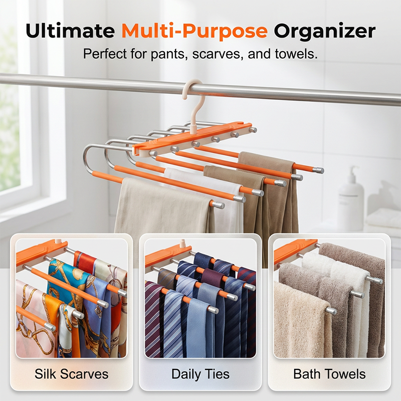 🔥50% OFF 👖 Multi-Layer Space-Saving Pants Hanger – Vertical Closet Organizer for Jeans, Trousers, Scarves & Ties, Compact Wardrobe Storage Rack ✨