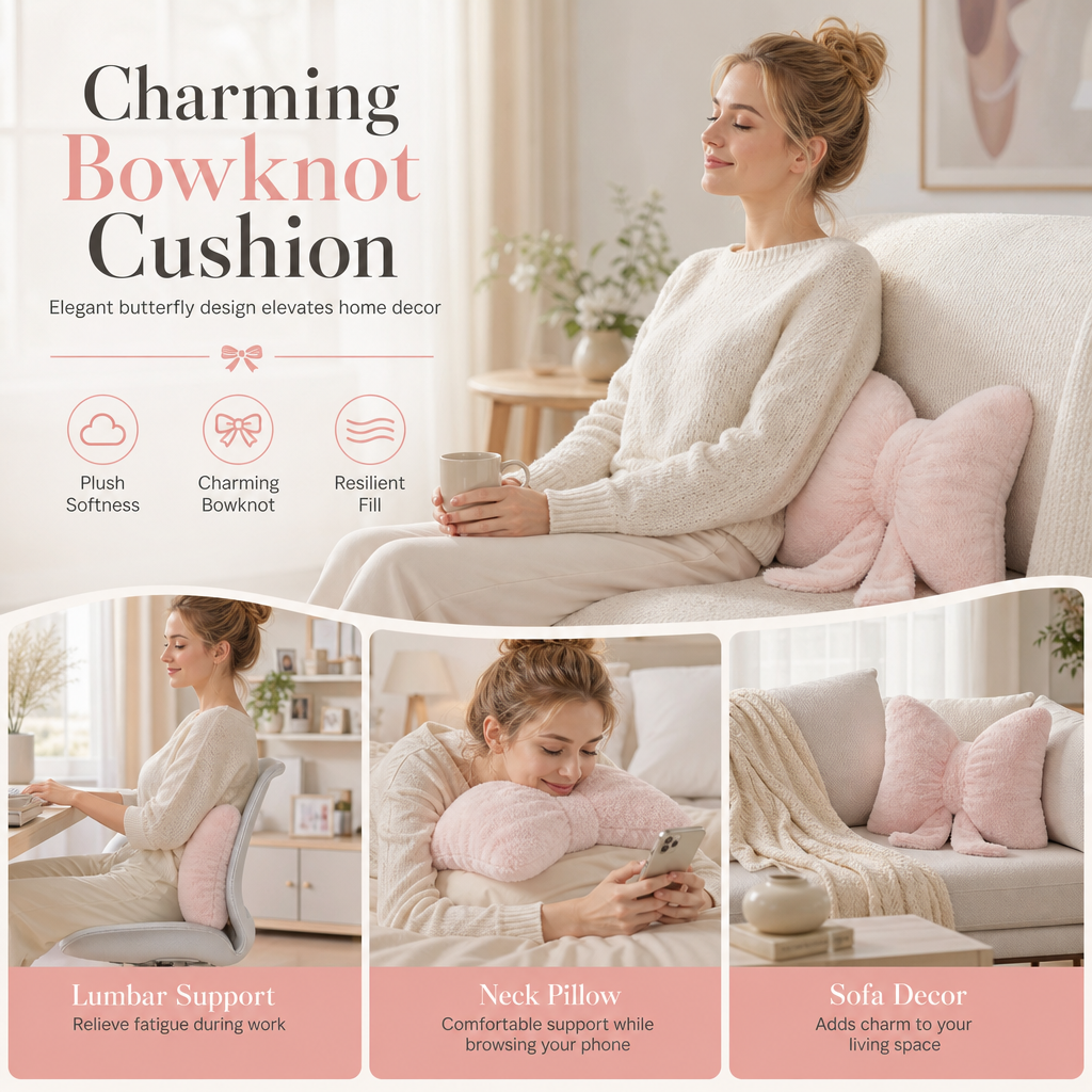 🌸 50% OFF NOW! 🌸Soft Minimalist Bowknot Throw Pillow with Detachable Design Decorative Lumbar