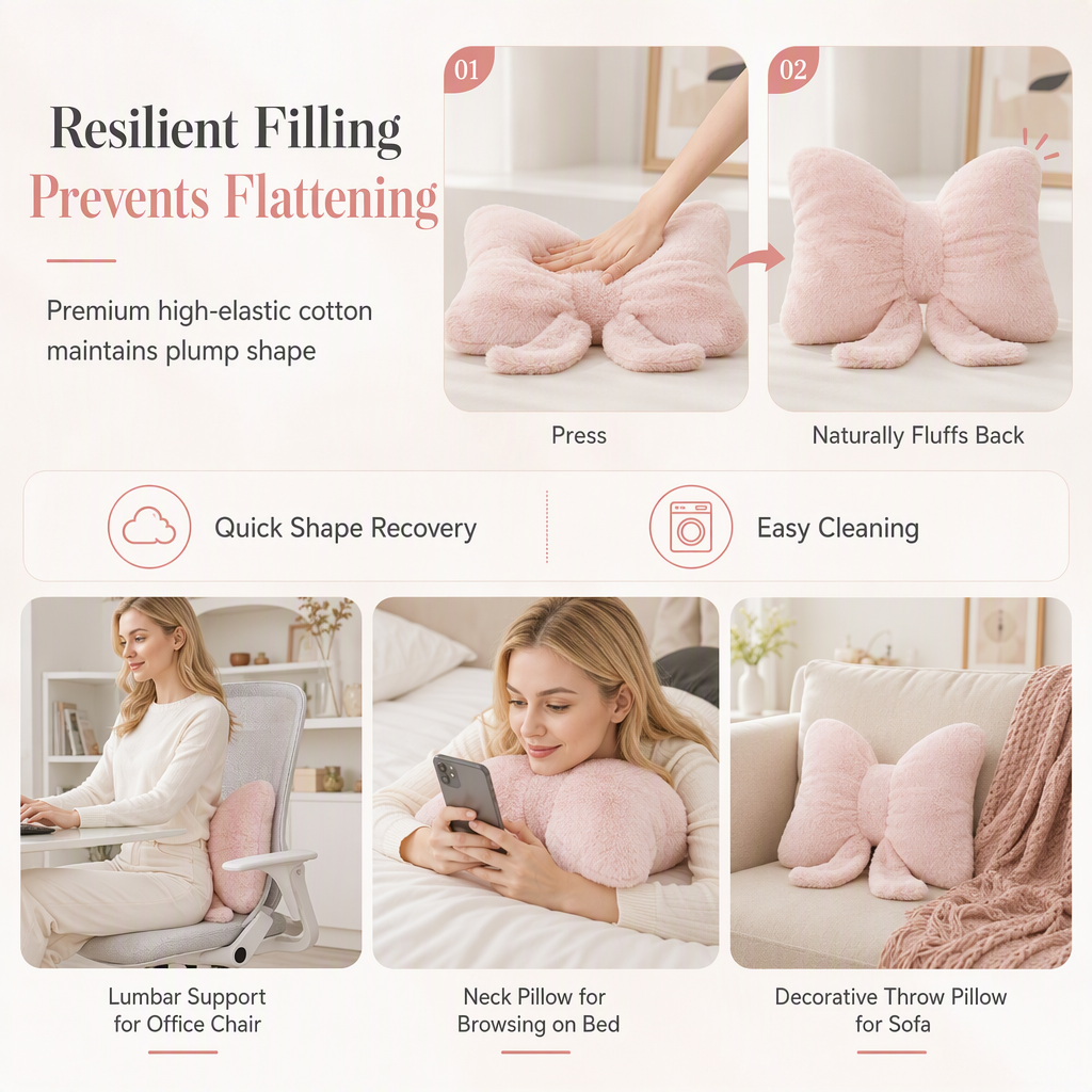 🌸 50% OFF NOW! 🌸Soft Minimalist Bowknot Throw Pillow with Detachable Design Decorative Lumbar