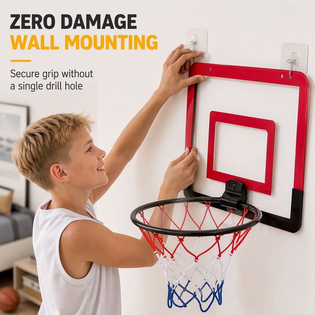 ⏳Time-Limited Special⏰No Drill Wall Mounted Folding Basketball Hoop Toy Set for Kids Indoor and Outdoor Play
