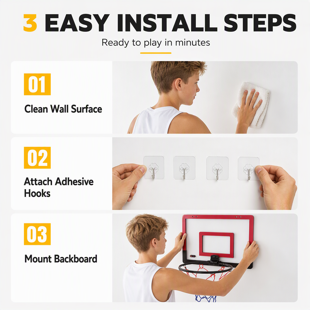 ⏳Time-Limited Special⏰No Drill Wall Mounted Folding Basketball Hoop Toy Set for Kids Indoor and Outdoor Play