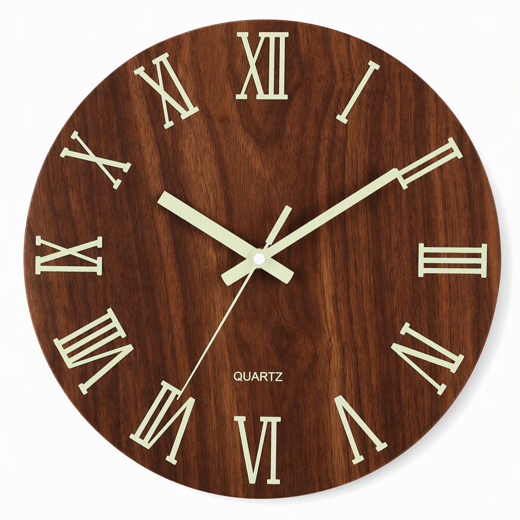 🔥Limited-Time Offer🕰️12-Inch Silent Wooden Wall Clock – Luminous Glow & MDF Wood Grain✨