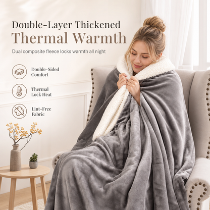 Double Layer Thickened Flannel and Sherpa Fleece Throw Blanket Warm Air Conditioning Blanket