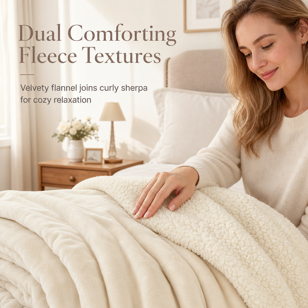 Double Layer Thickened Flannel and Sherpa Fleece Throw Blanket Warm Air Conditioning Blanket