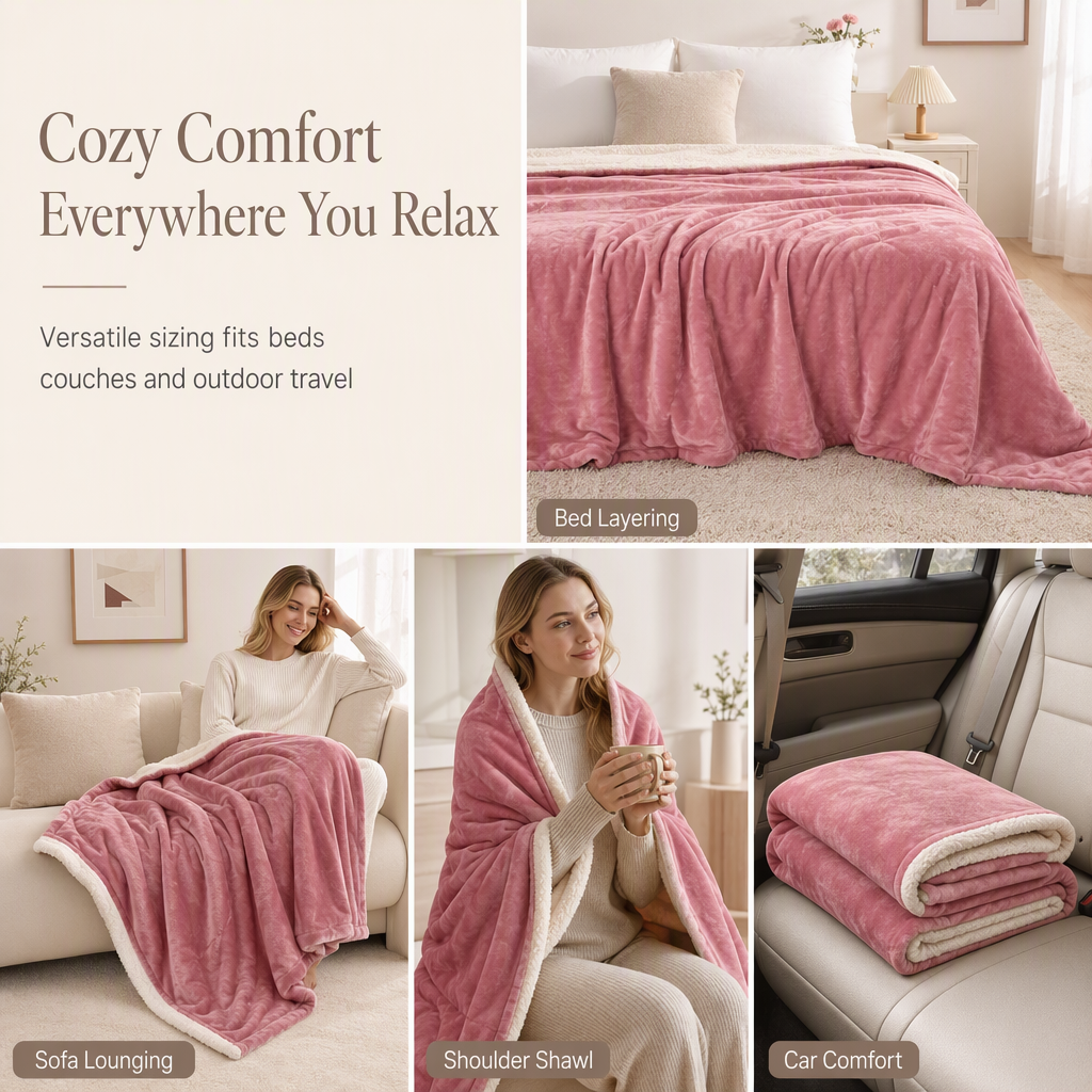 Double Layer Thickened Flannel and Sherpa Fleece Throw Blanket Warm Air Conditioning Blanket