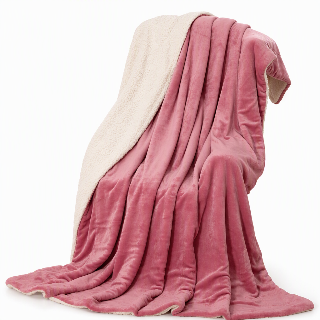Double Layer Thickened Flannel and Sherpa Fleece Throw Blanket Warm Air Conditioning Blanket