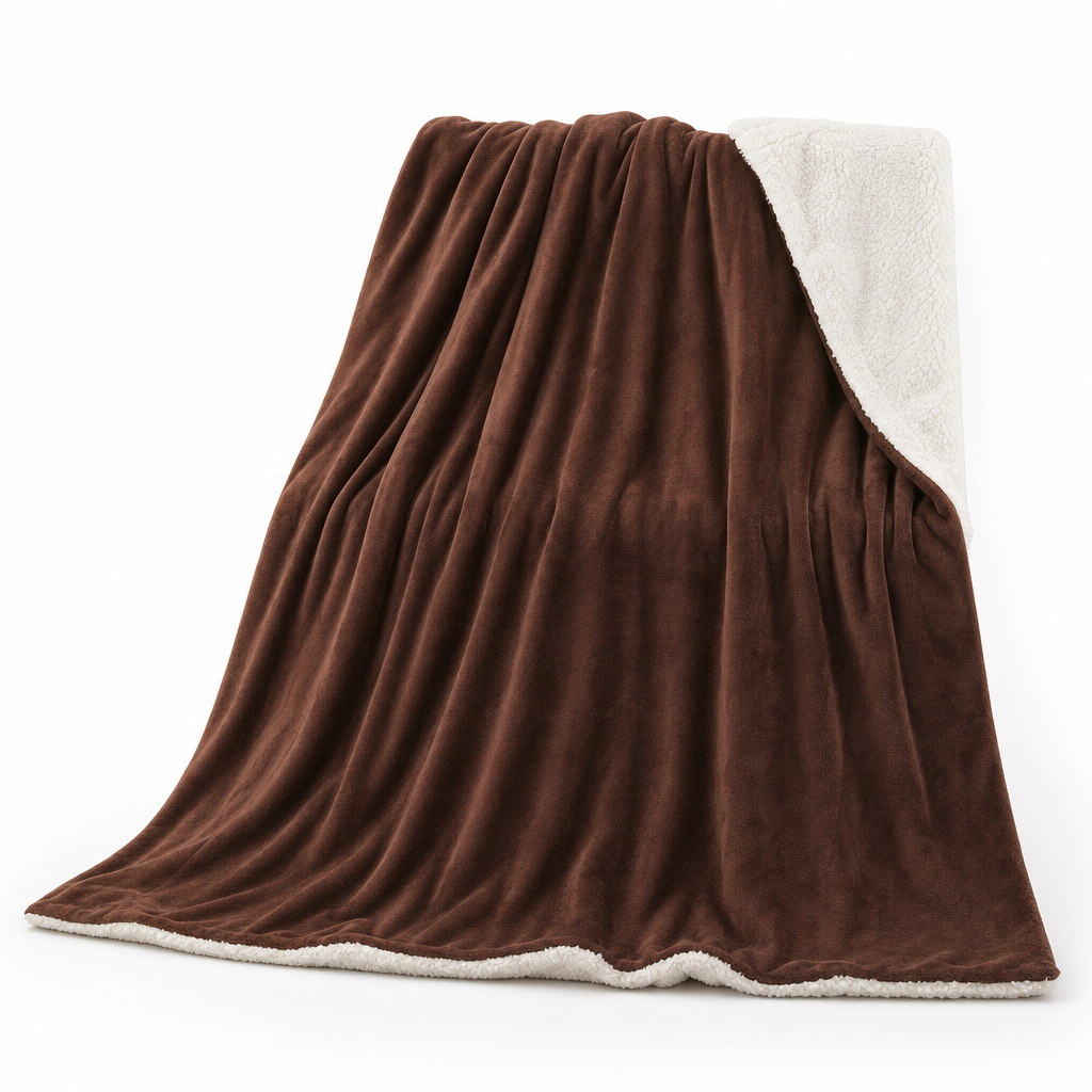 Double Layer Thickened Flannel and Sherpa Fleece Throw Blanket Warm Air Conditioning Blanket