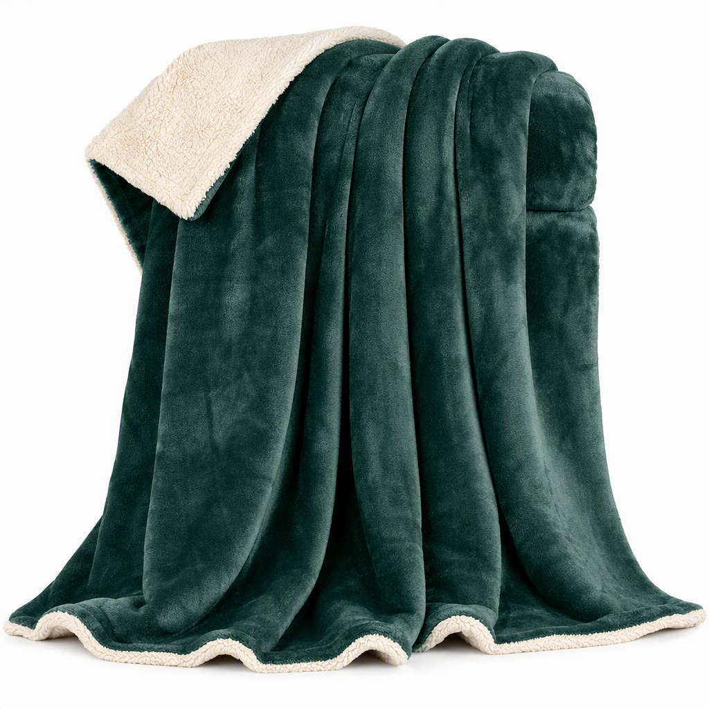 Double Layer Thickened Flannel and Sherpa Fleece Throw Blanket Warm Air Conditioning Blanket