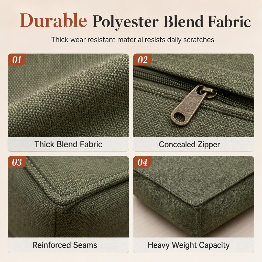 🧺 Storage Stool Cover: Fill with Clothes, 100kg Support, Wide Zipper, Washable, 45x45x23cm