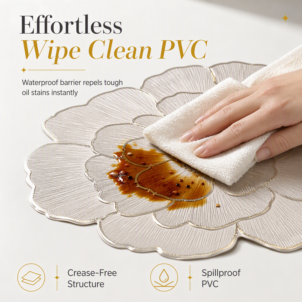 ⏳Limited-time 50% off⏰Nordic Style Metallic Peony Flower PVC Placemat | Heat Resistant Non Slip Waterproof Dining Table Mat🍽️💛🌹